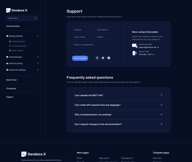 Devdocs X - Support V2 - Home Page - Technical Documentation Webflow Template