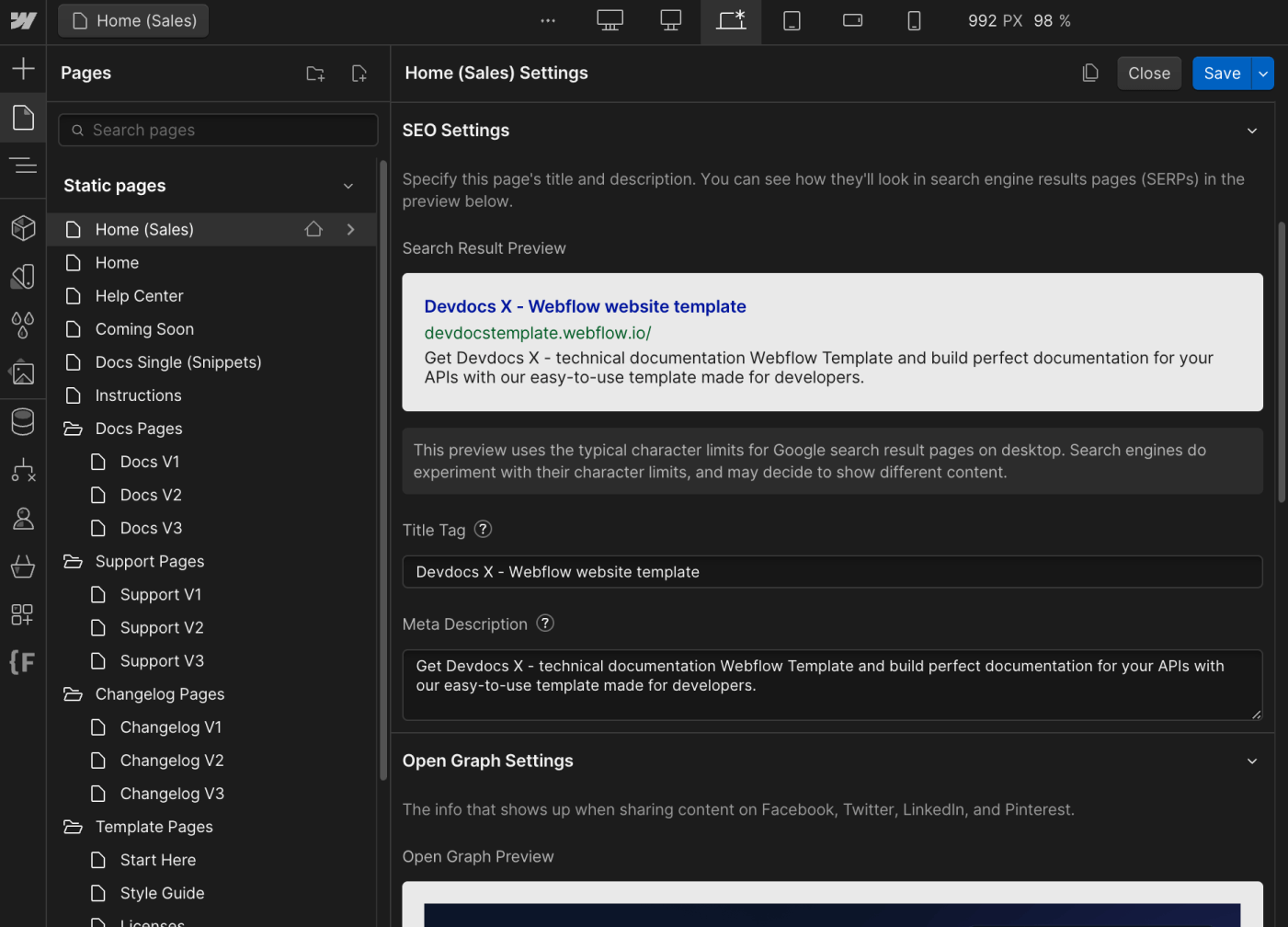 SEO - Devdocs X Webflow Templa