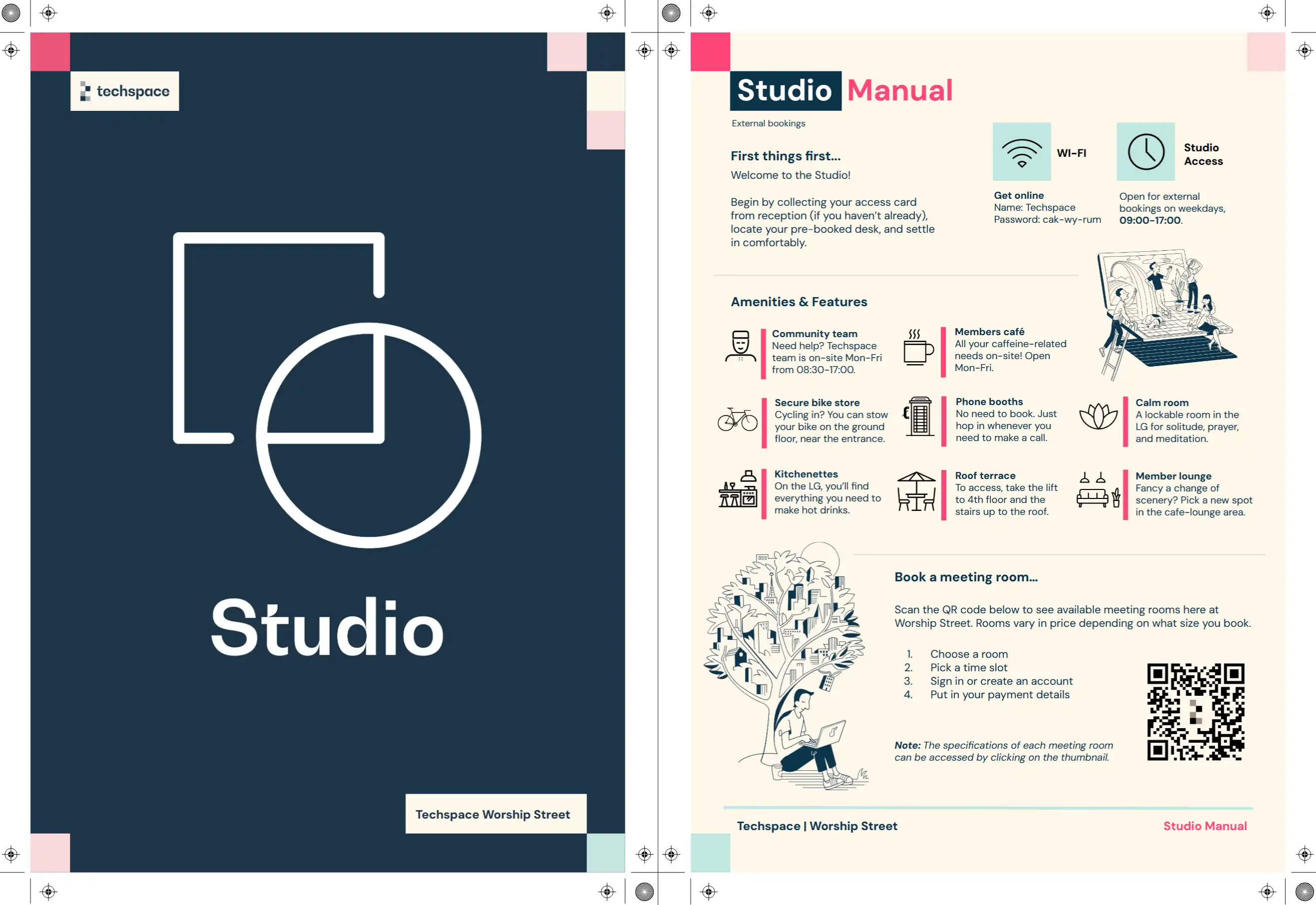 Studio one-pager: cover and Studio Manual spread