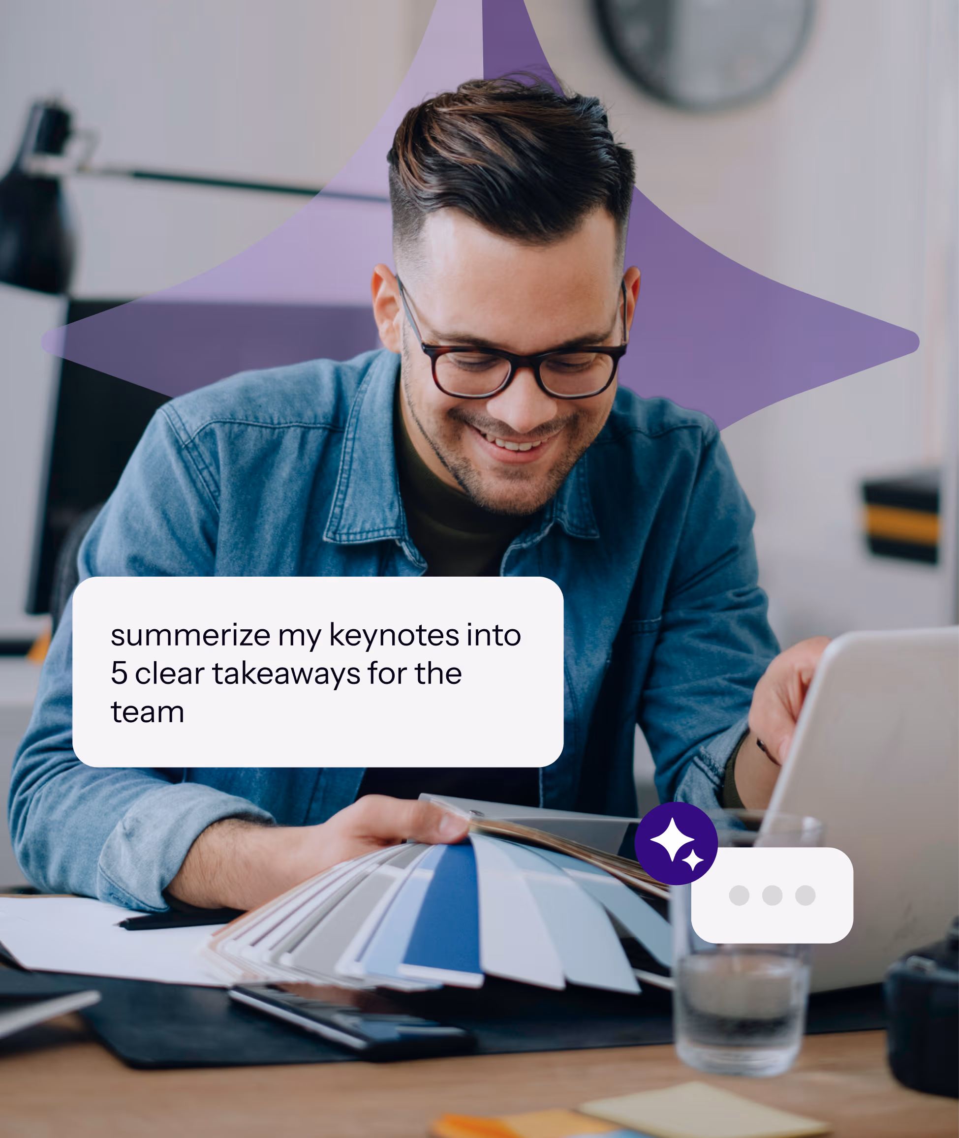 man looking at color picker and pointing at laptop screen