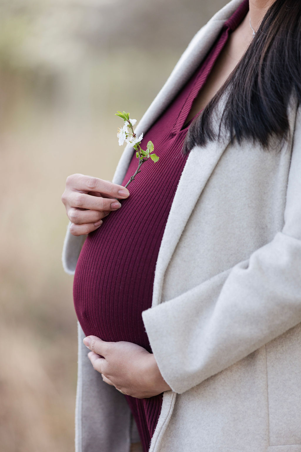 tavaszi kismama  egy  virágzó ággal Gyálon
