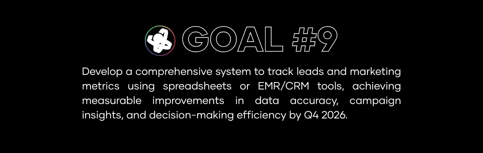 Infographic showing the 2026 marketing tracking system goal for an aesthetic medicine practice