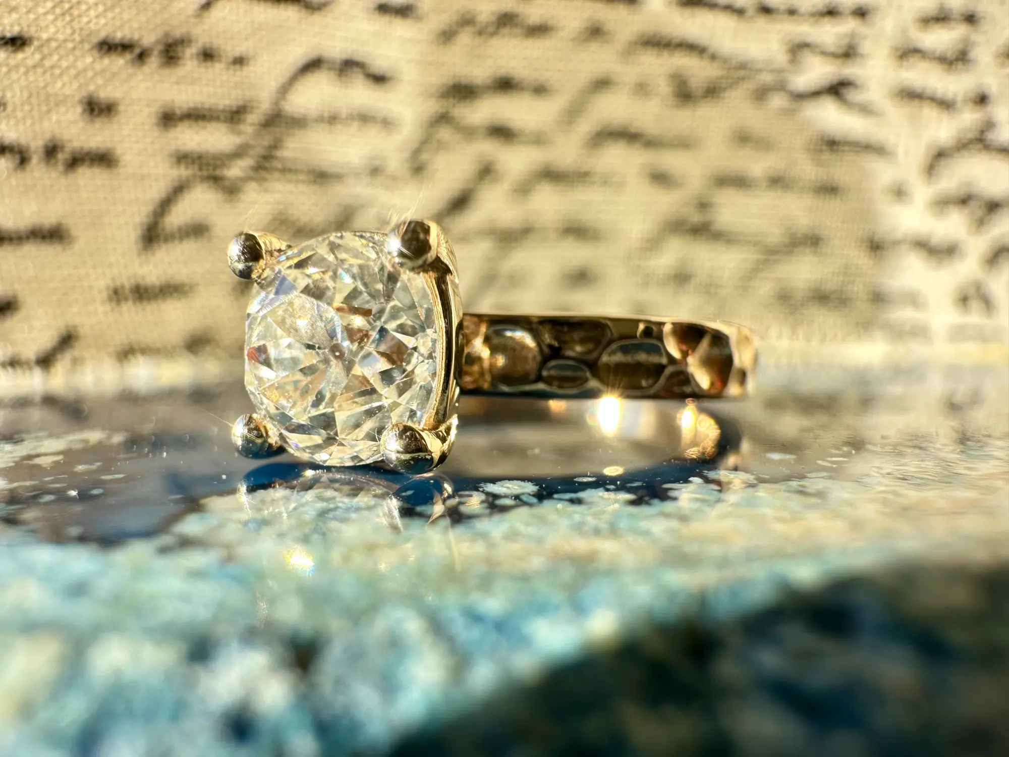 A stunning yellow diamond ring nestled within a circle of bright yellow flowers, symbolizing beauty and elegance.