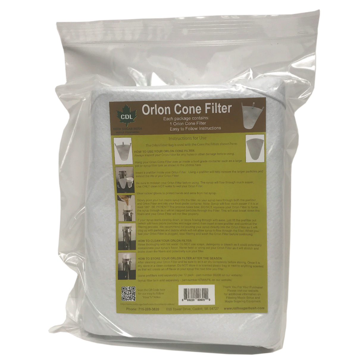 CDL Maple Syrup Orlon Filter Bag