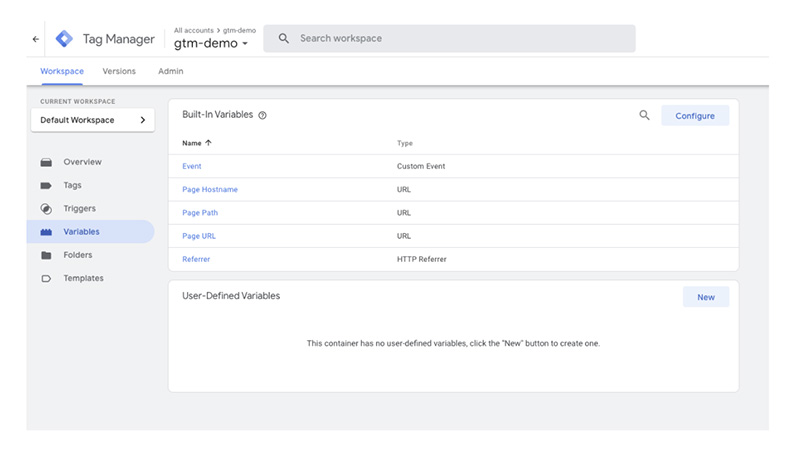 Variables' configuration in GTM