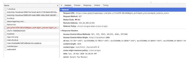 Network tab - GTM request