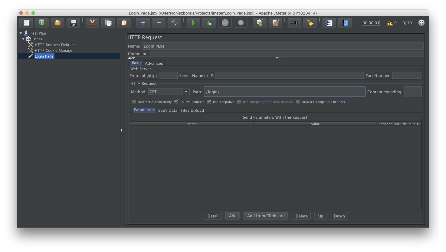 Adding HTTP Request - Login Page in JMeter