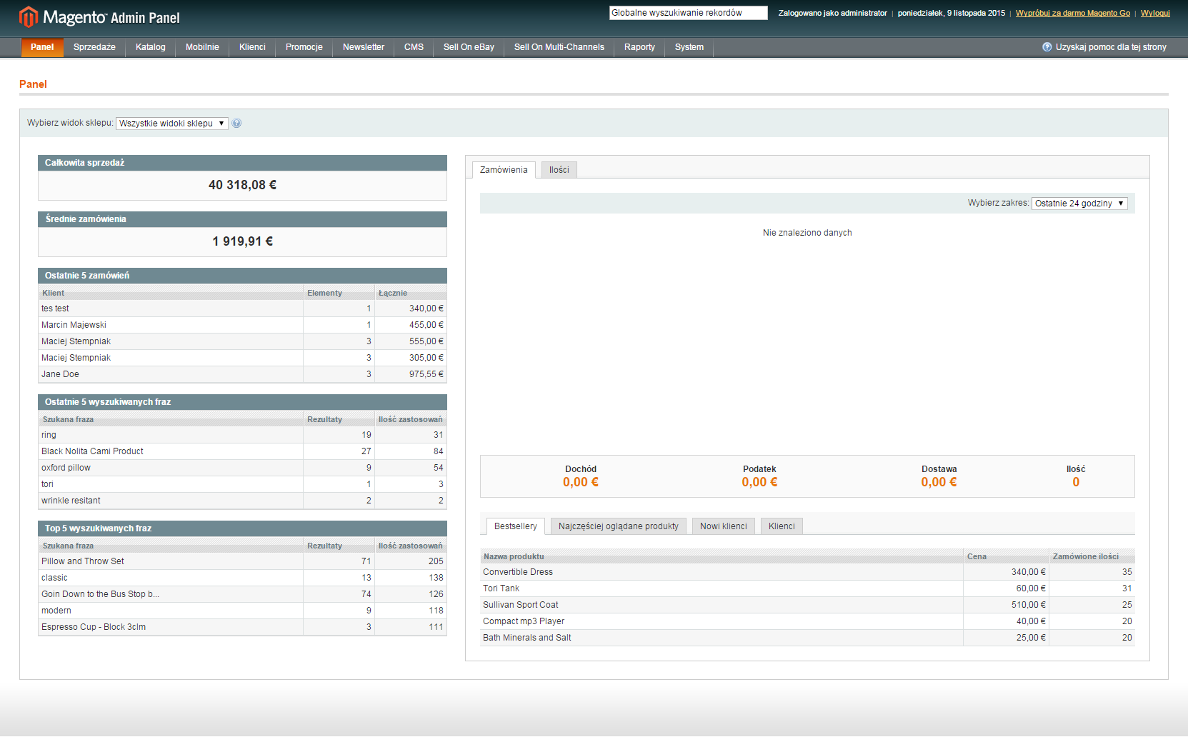 Magento 1 dashboard