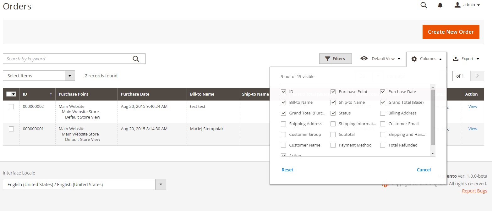 Management of columns in tables in Magento 2
