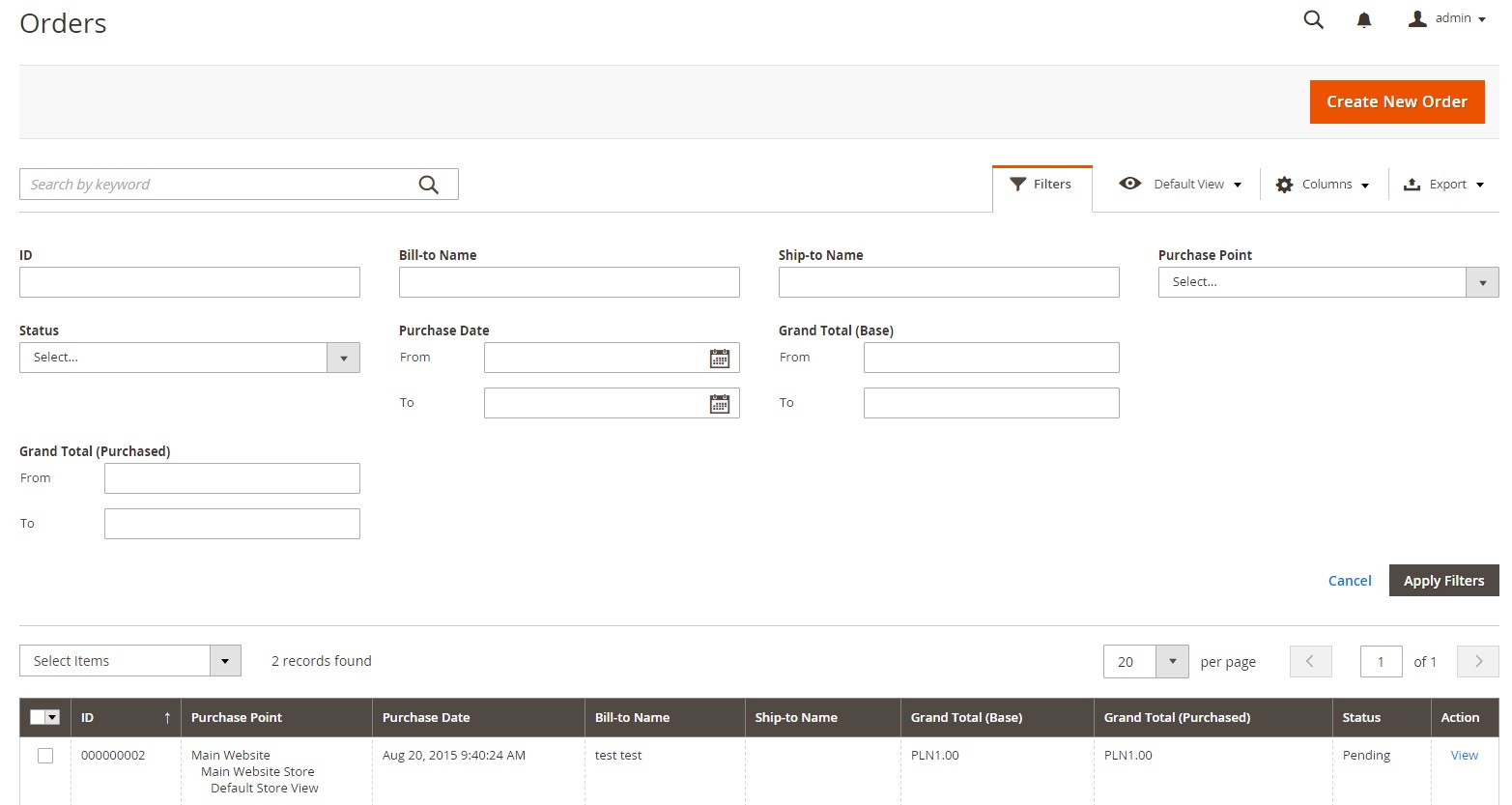 The filter’s interface in Magento 2