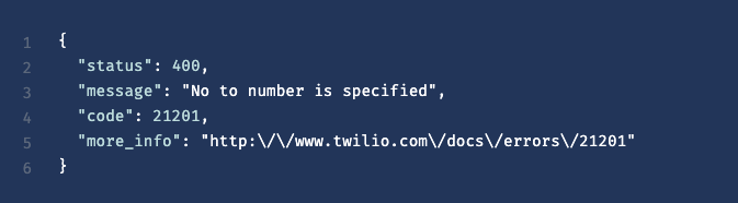 Error example on Twilio