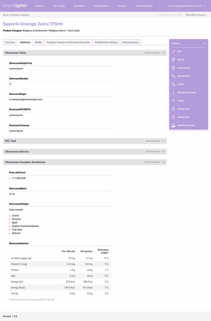 Each product is submitted to one of the categories and described with a set of attributes
