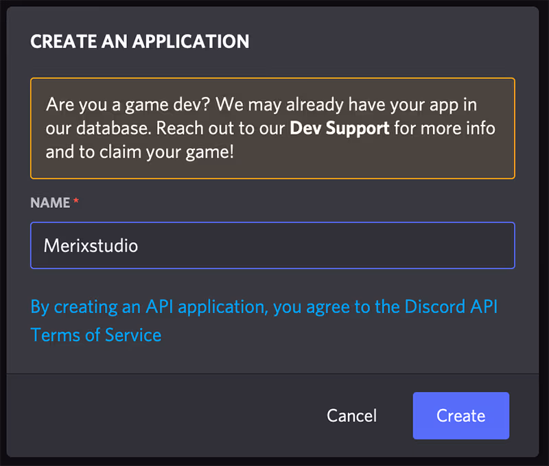 Creating a new Discord application