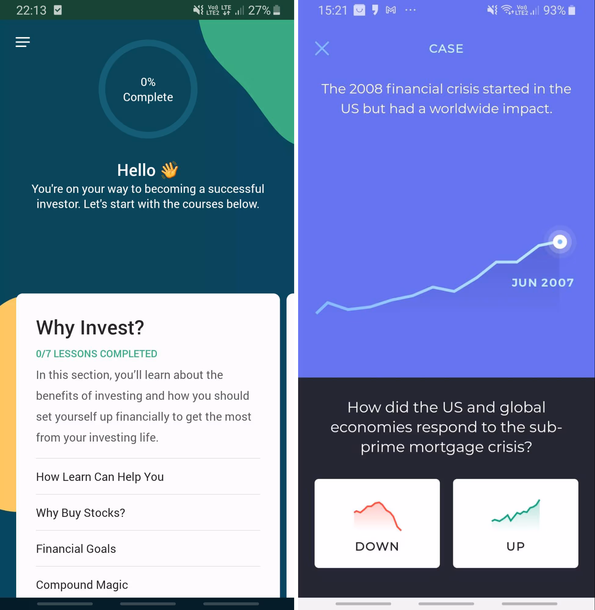 finance e-learning in MyWallSt app and in Investmate