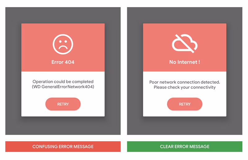 Examples of unhelpful and helpful error communications