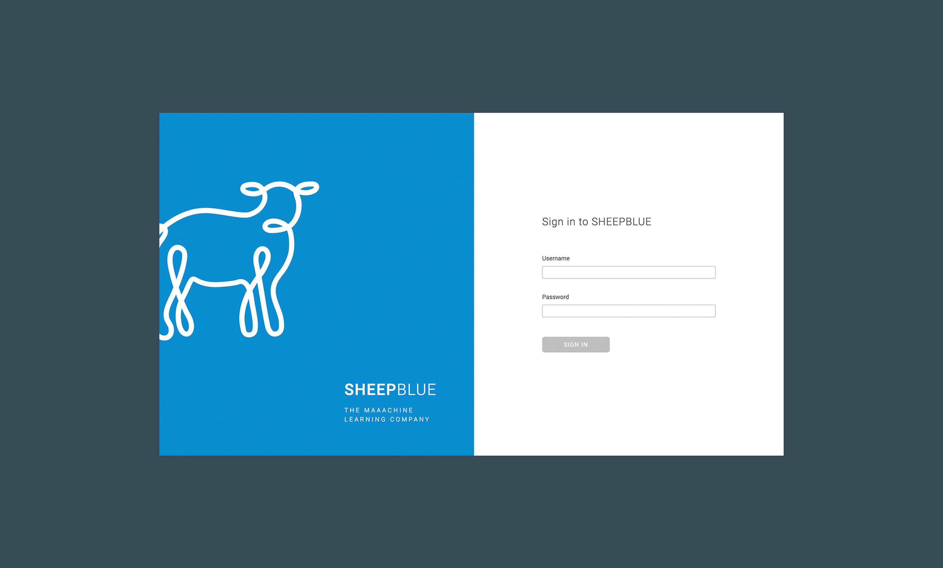 SHEEPBLUE login page with username and password fields and sign in button