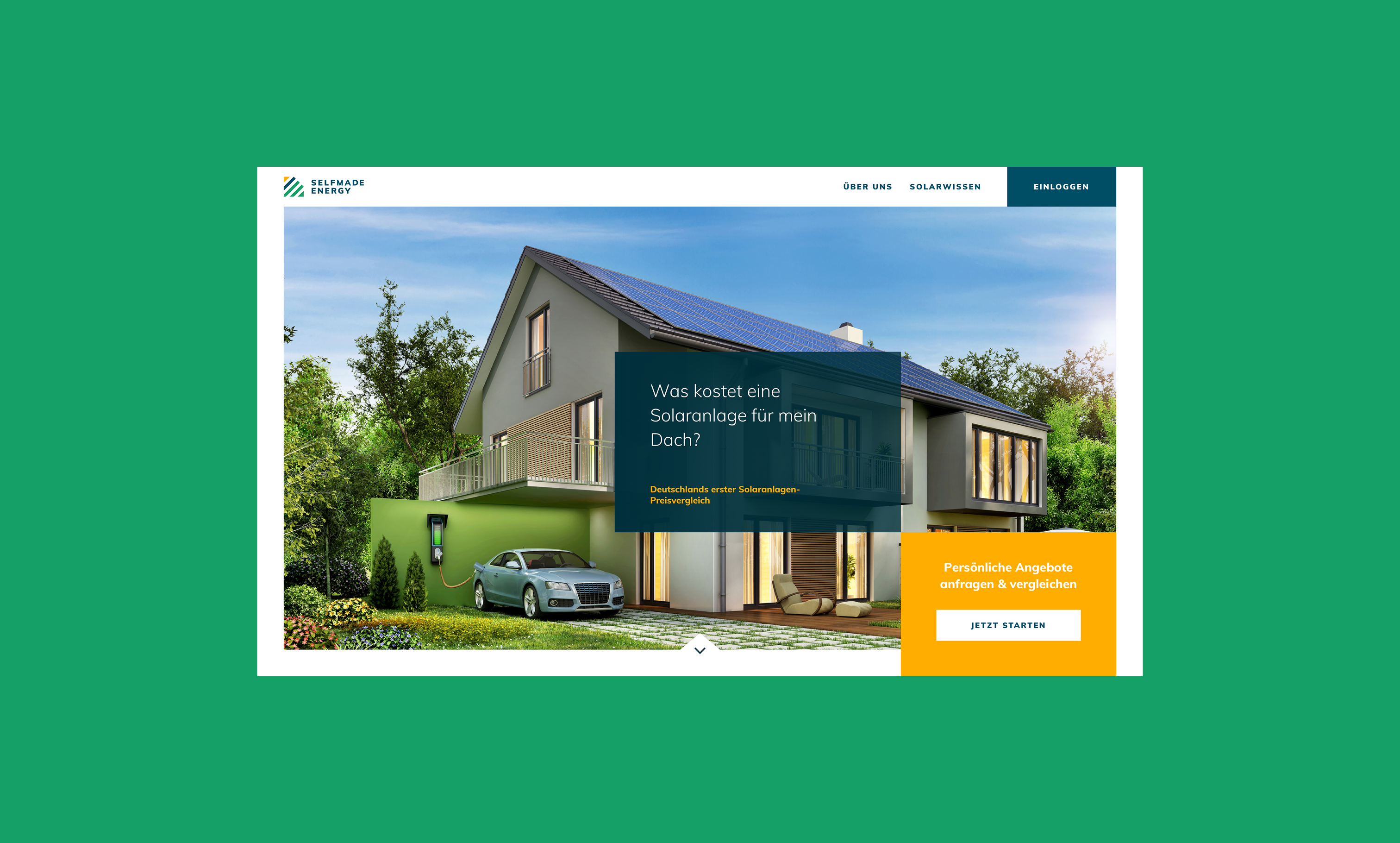 Selfmade Energy website showing modern house with solar panels on roof and call-to-action for solar installation quotes.
