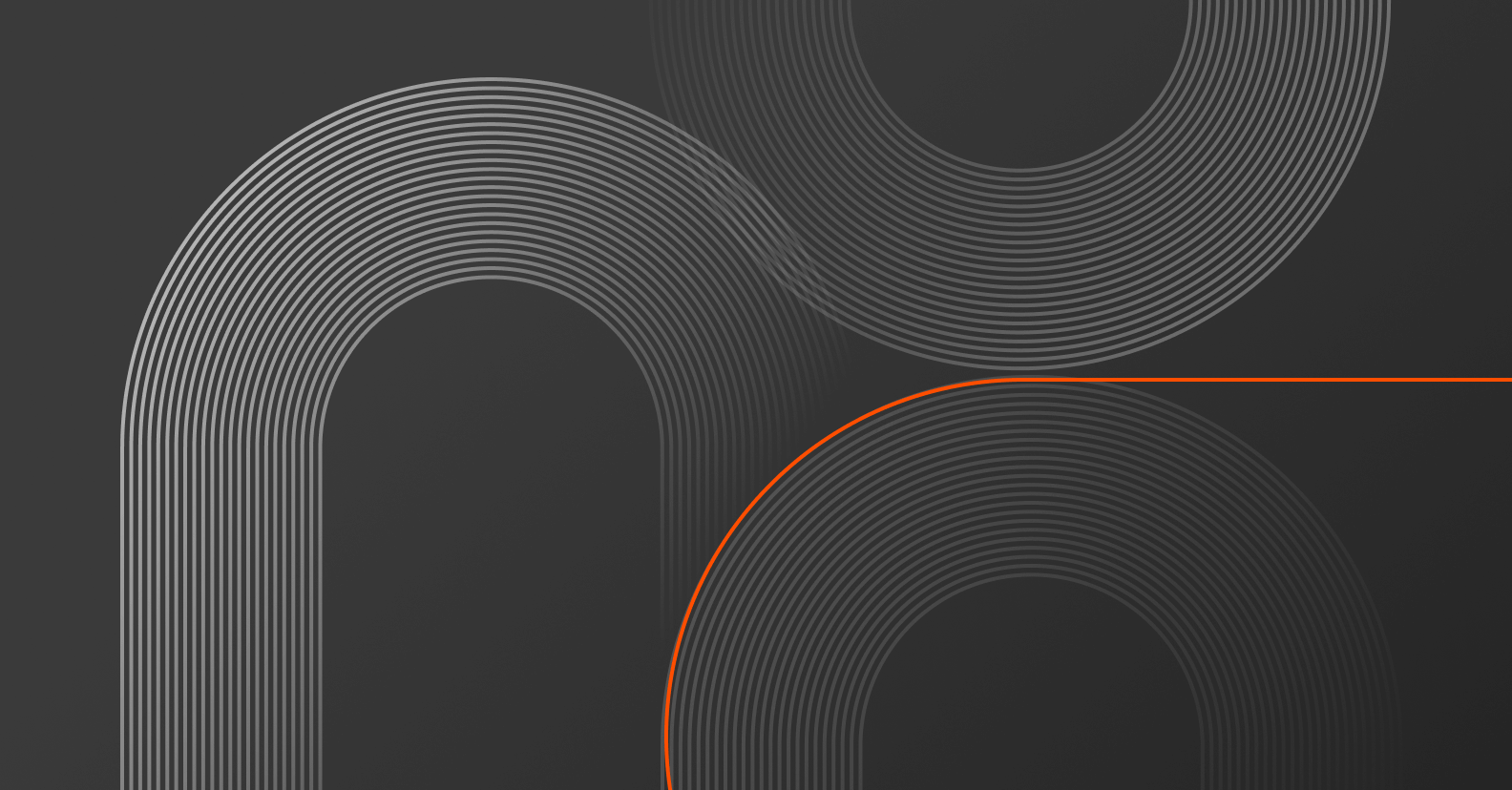 Abstract geometric design with flowing curved lines in grayscale and an orange highlight accent on dark background