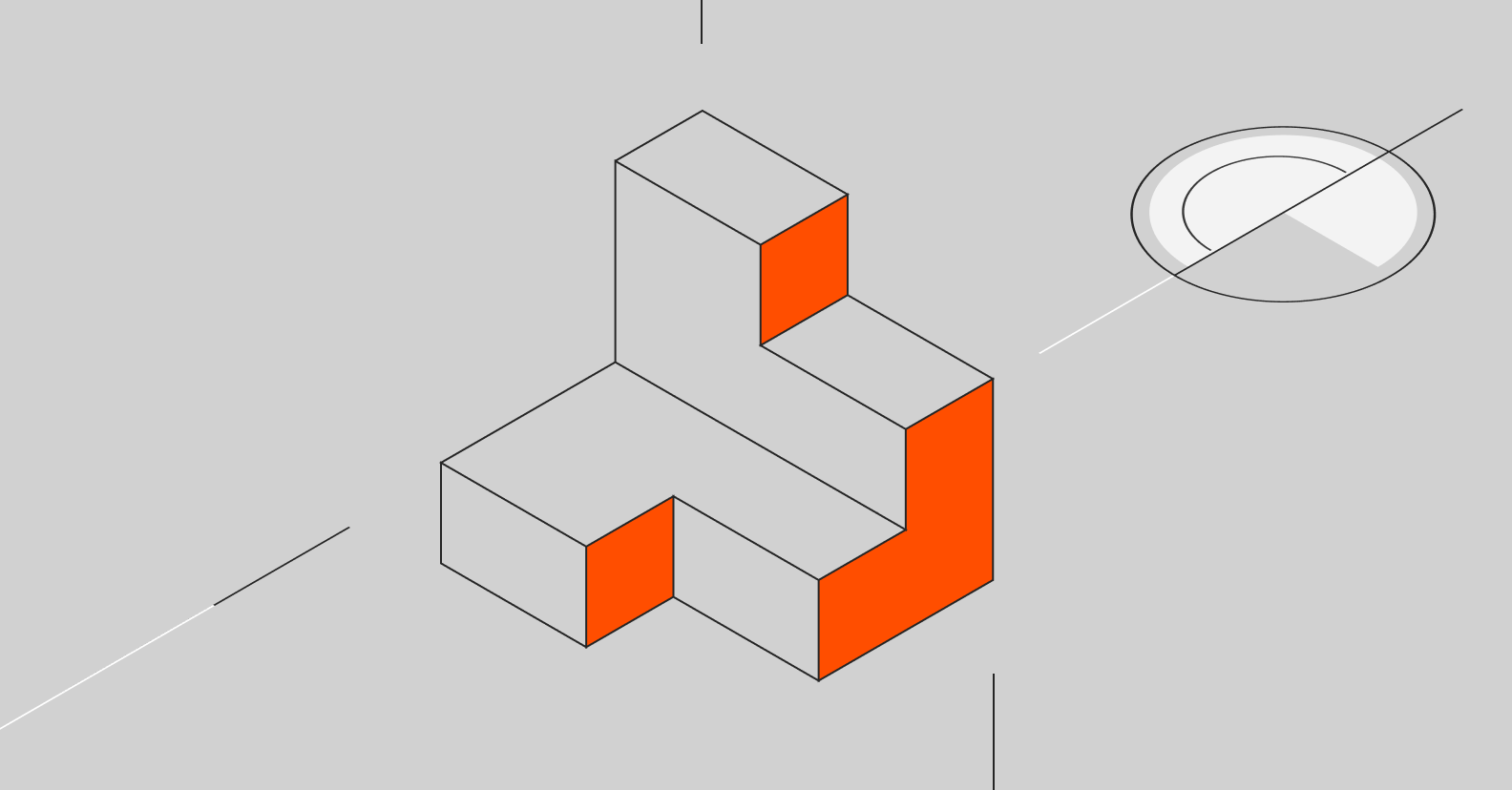 Isometric 3D illustration of three rectangular boxes with orange highlighted faces arranged in a stepped formation.