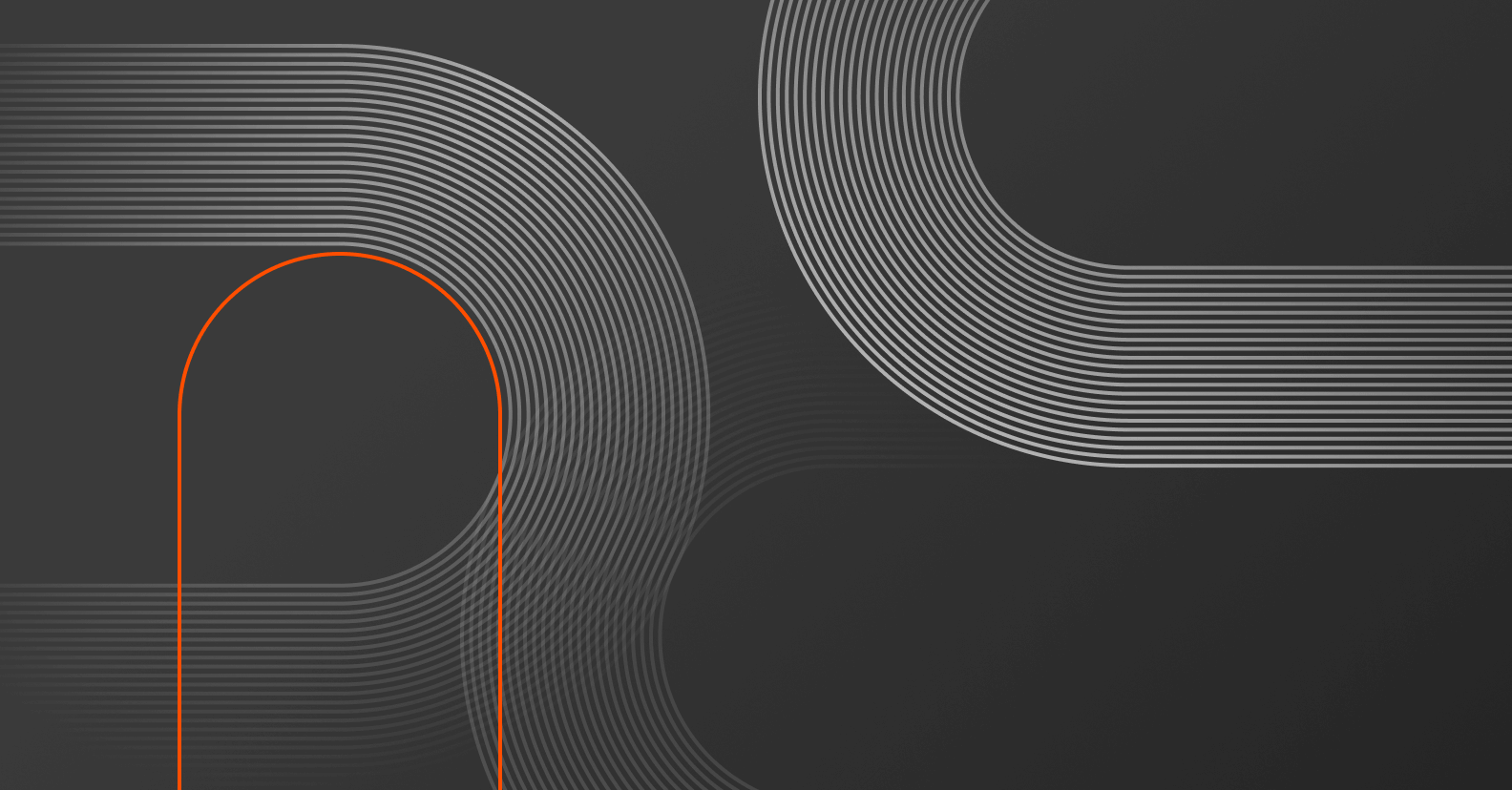 Abstract flowing lines with orange arch shape on dark gray background, creating modern geometric design