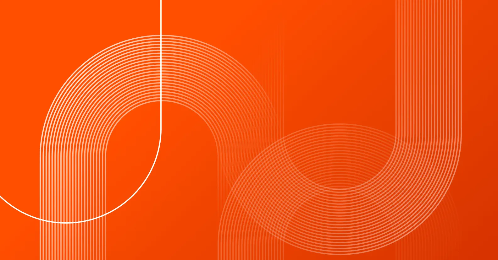 Abstract geometric line art with curved shapes in white on vibrant orange background