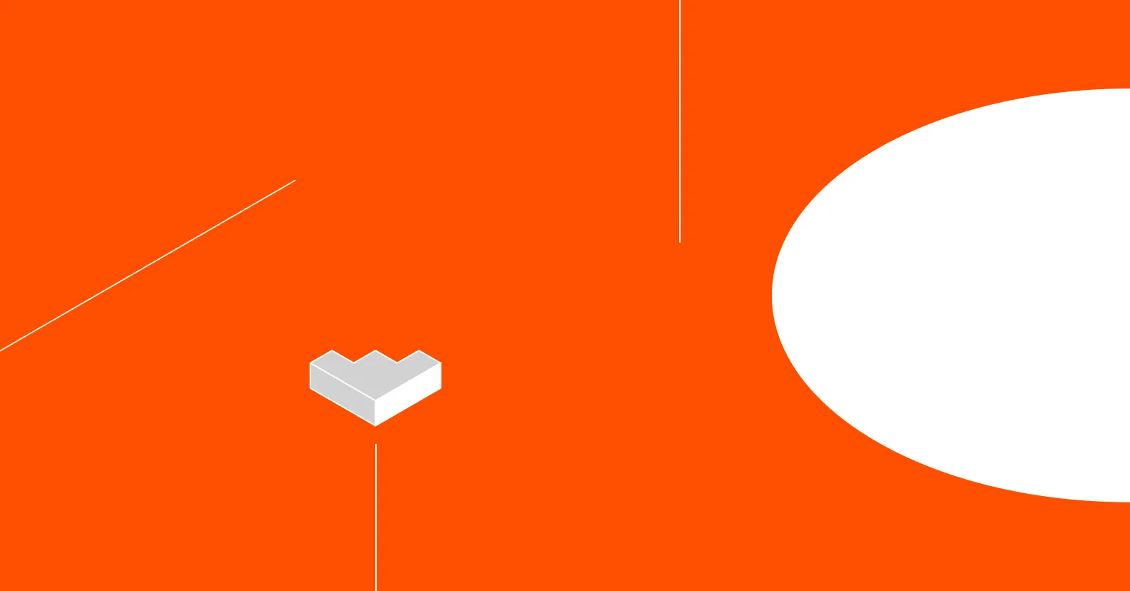 Minimalist illustration with a heart-shaped 3D object on a vibrant orange background with geometric white shapes