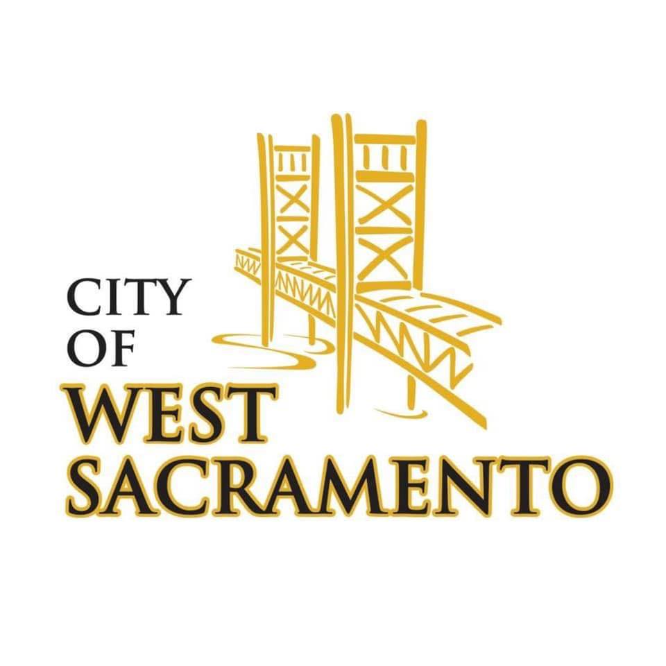 Logo of the City of West Sacramento featuring a stylized golden Tower Bridge illustration with the words 'City of West Sacramento' in black and gold text