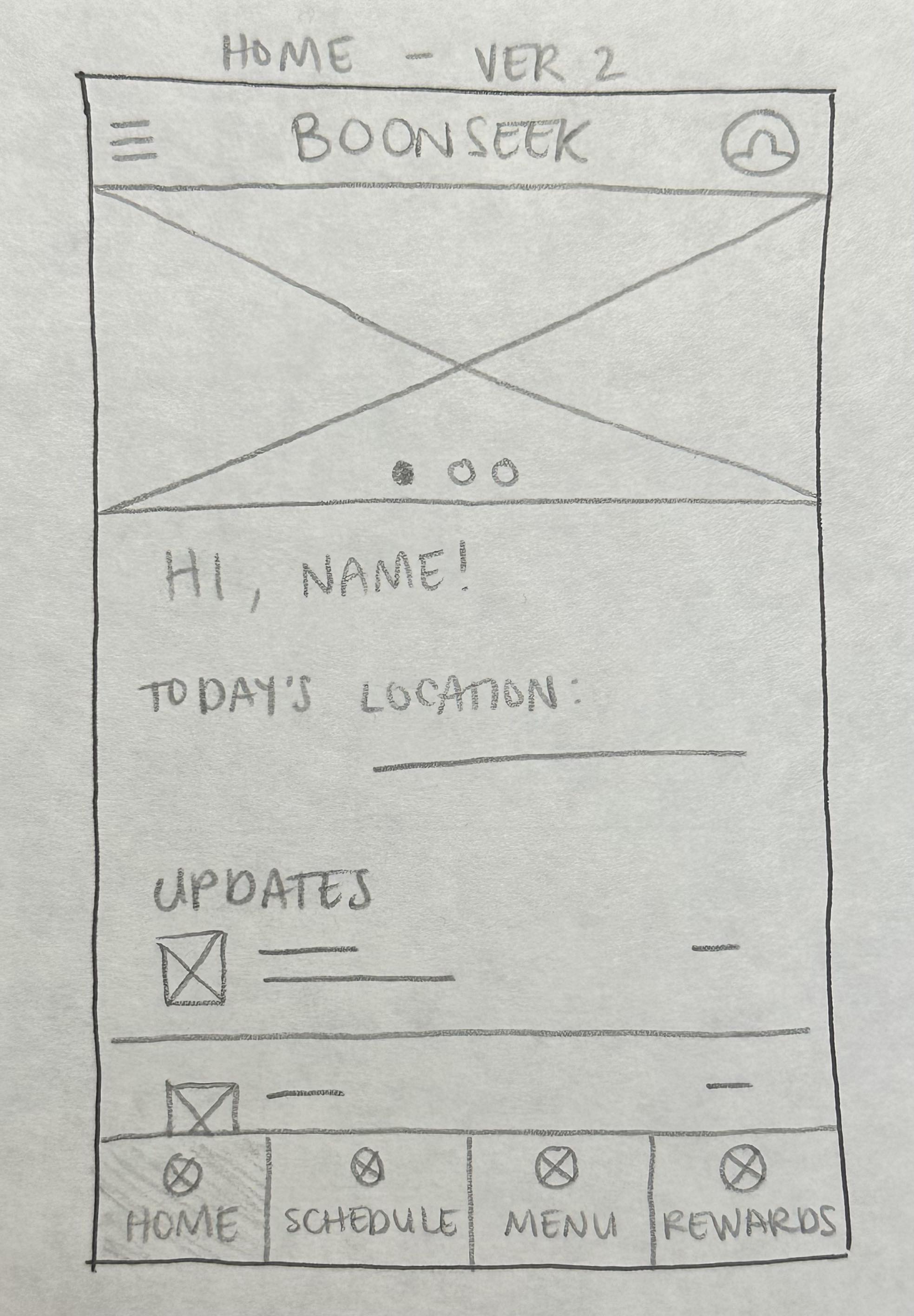 Home screen rapid prototype sketch