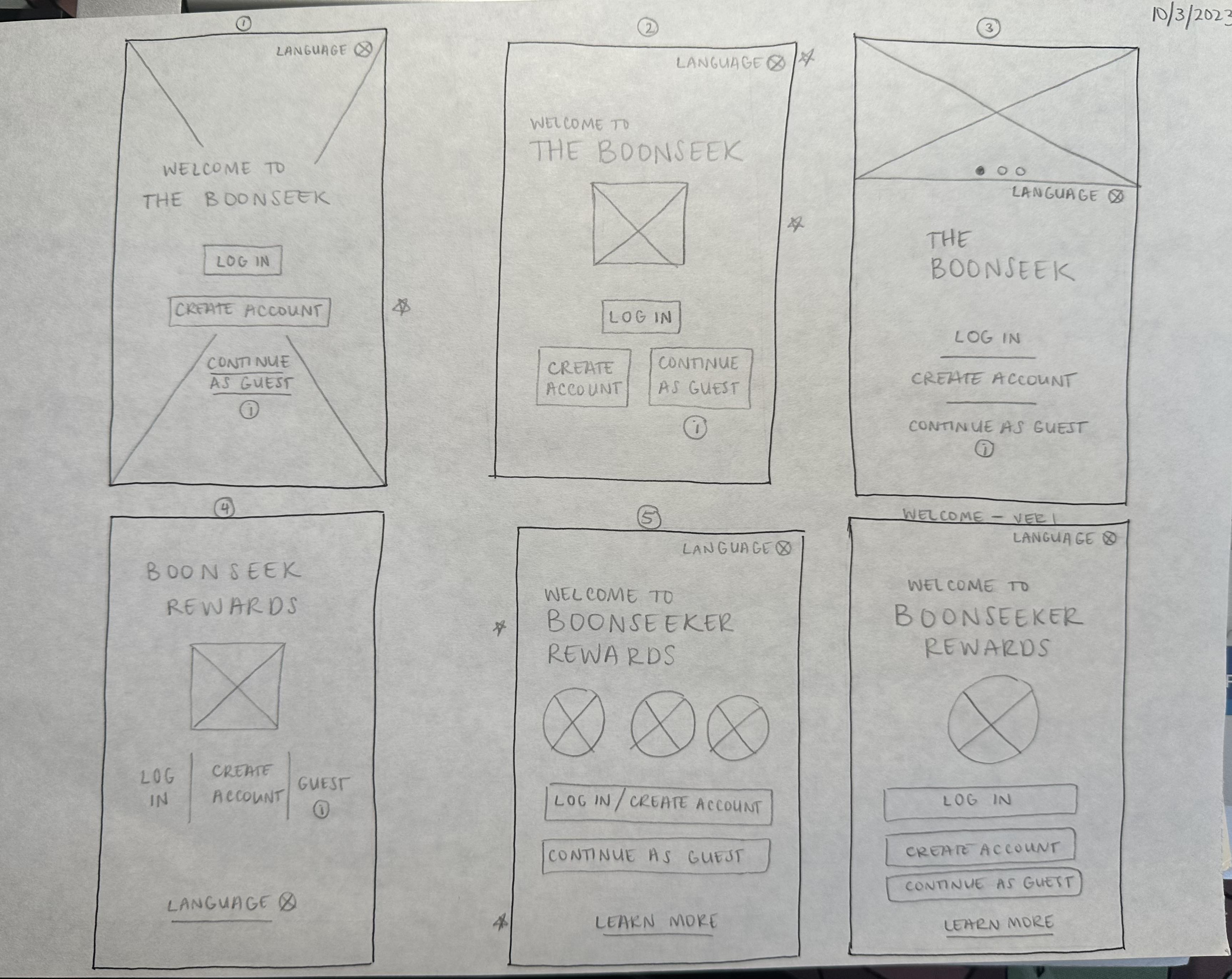 Home screen rapid prototype sketches