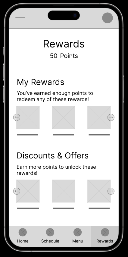 Reward screen wireframe after usability test