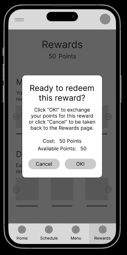 Additional reward confirmation screen mockup