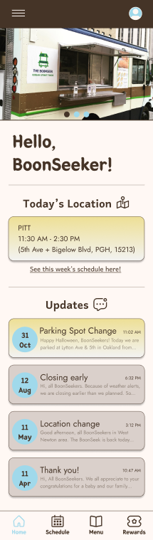 Home screen mockup after usability test