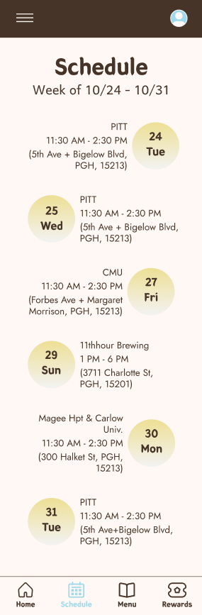 Schedule screen mockup before usability test