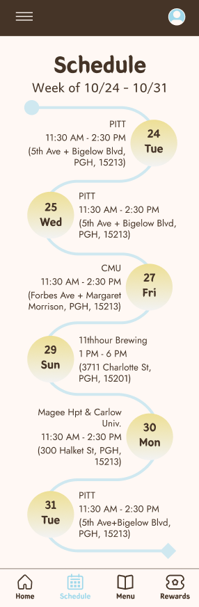 Schedule screen mockup after usability test