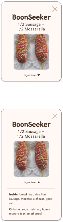 Menu item cards mockups after usability test