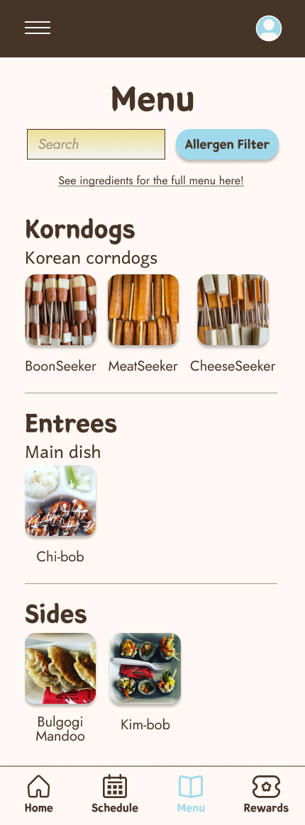 Menu screen final mockup