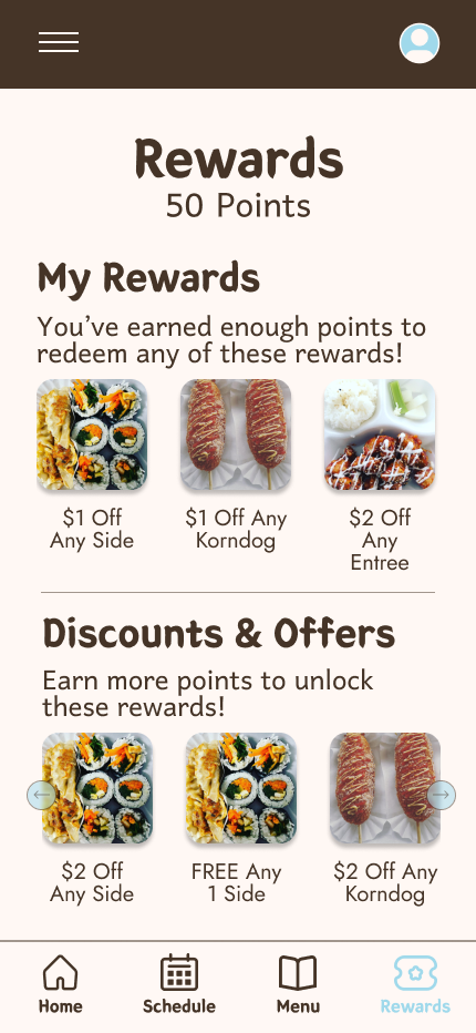 Rewards screen final mockup