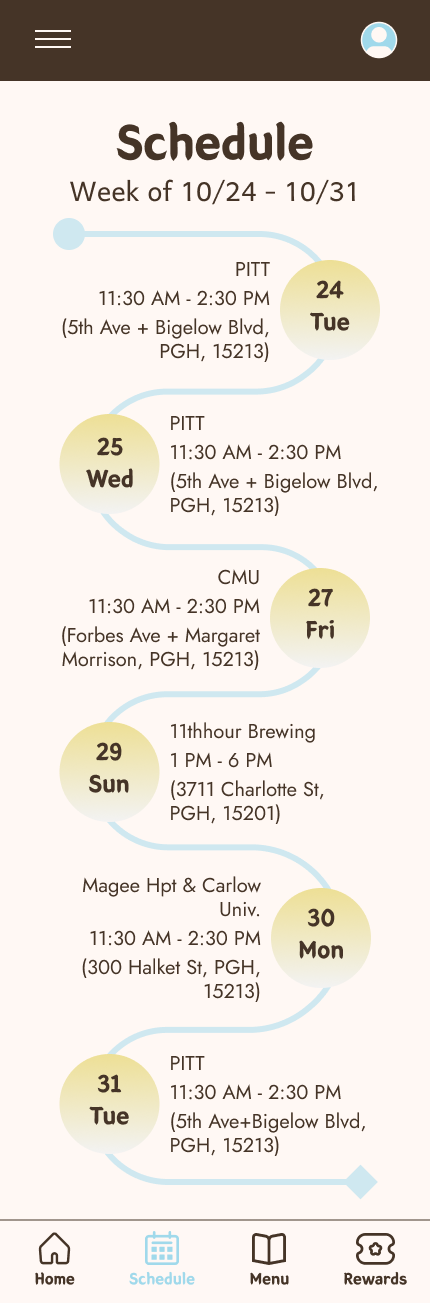 Schedule screen final mockup