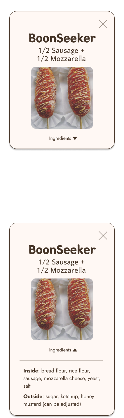 Menu item cards mockup