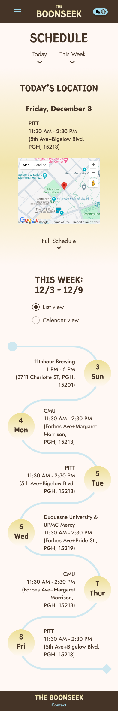 Schedule screen list view mockup