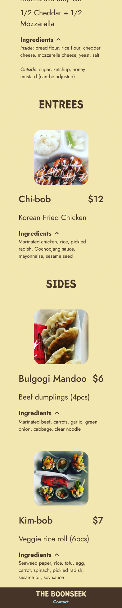 Menu screen mockup - bottom half of page