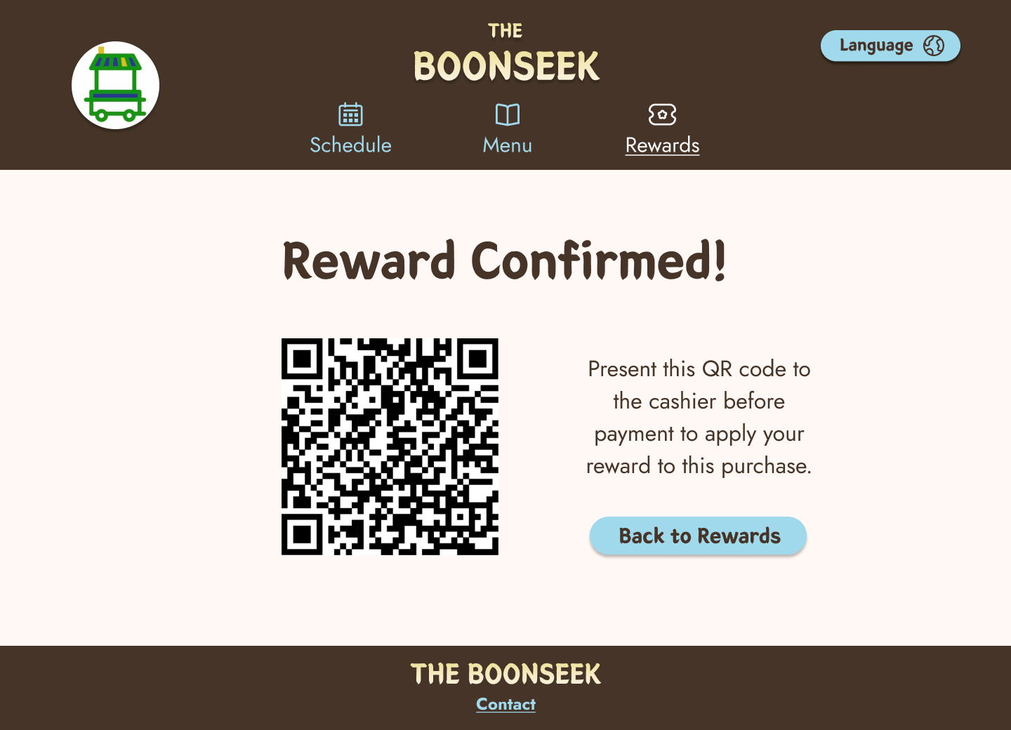 Reward QR code screen mockup