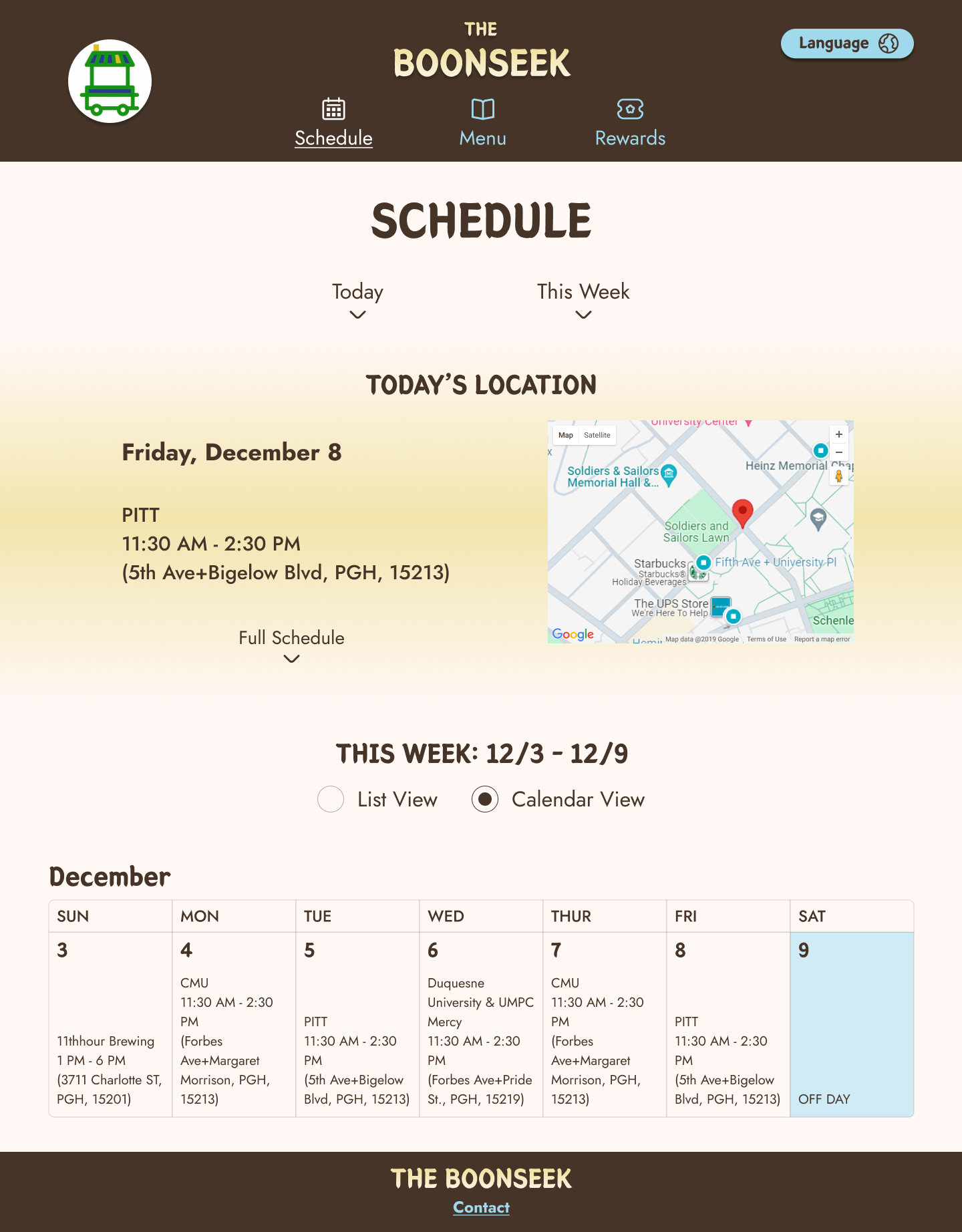 Schedule screen mockup