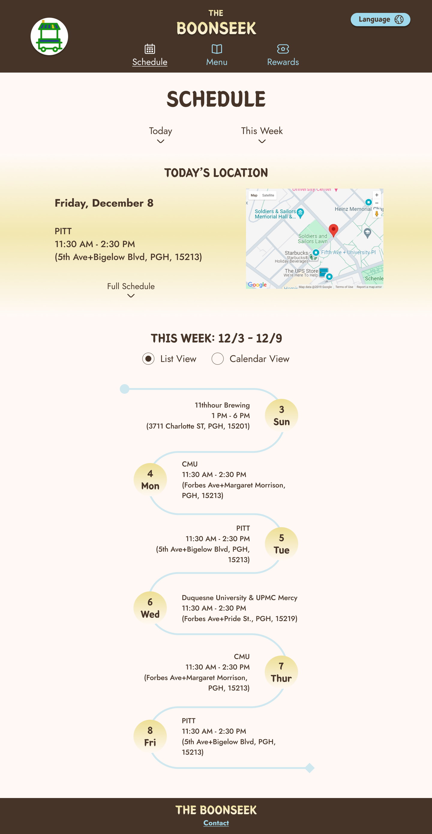 Schedule screen mockup