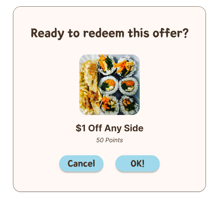 Reward redemption confirmation mockup