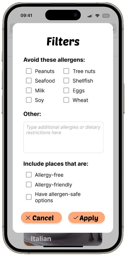 MVP1 Allergy filters modal