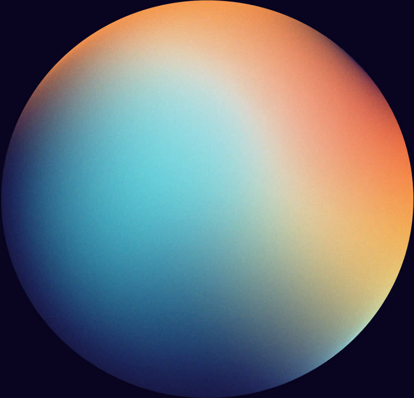 Gradient orb with soft transitions from blue to peach and orange on a dark background.