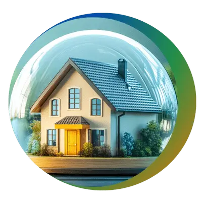 A glass dome contains a house on a table, representing the idea of a reverse mortgage.