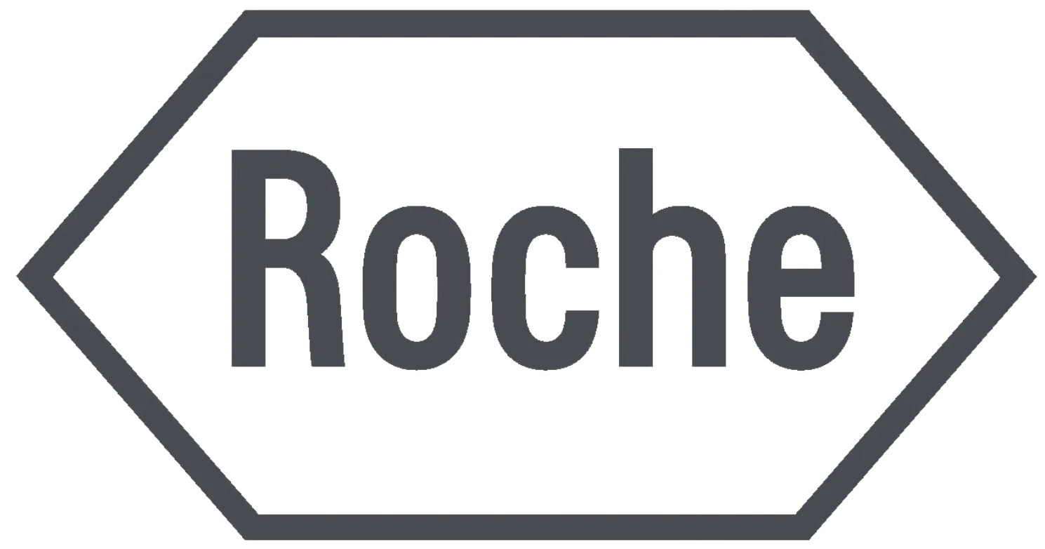 Logo Roche w sześciokątnym kształcie ramki.