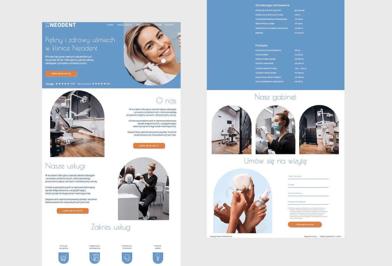 Projekt strony internetowej kliniki dentystycznej Neodent